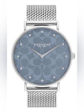 Coach Perry Steel Mesh Light Blue Signature “C” Dial Women's Watch NWOT